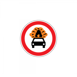C3Q - Trânsito proibido a veículos transportando produtos facilmente inflamáveis ou explosivos - Sinais de Proibição