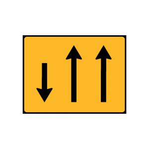 TC5 - Painel indicativo da circulação 2 vias na direção da circulação e 1 via no sentido contrário - TC | Painéis Temporários de Circulação